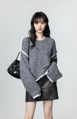 Gray Asymmetrical Knit Sweater
