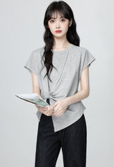 Gray Asymmetrical Split Sleeve T Shirt Top