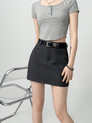 Gray Blazer Style Mini Skirt For Curvy Shape