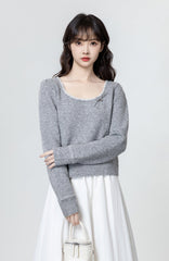 Gray Bow Knit Sweater Top