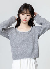 Gray Bow Knit Sweater Top