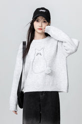 Gray Cartoon Knit Sweater Pullover