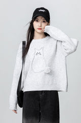 Gray Cartoon Knit Sweater Pullover