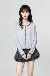 Gray Colorblock Knit Cardigan Sweater