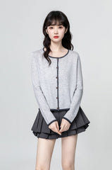 Gray Colorblock Knit Cardigan Sweater