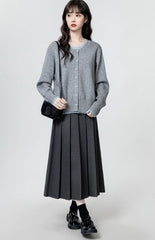Gray Colorblock Knit Sweater Long Sleeve Pullover