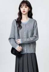 Gray Colorblock Knit Sweater Long Sleeve Pullover