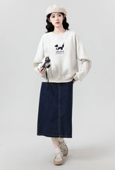 Gray Embroidered Fleece Pullover Sweatshirt