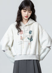 Gray Hoodie Pullover With Layered Shirt Design