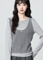 Gray Knit Long Sleeve Top Tank Set