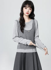 Gray Knit Long Sleeve Top Tank Set
