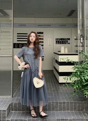 Gray Mesh Panel Loose Fit T Shirt Dress