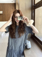 Gray Mesh Panel Loose Fit T Shirt Dress