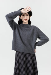 Gray Oversized Turtleneck Knit Sweater