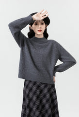 Gray Oversized Turtleneck Knit Sweater