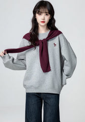 Gray Pullover Crewneck Loose Fit Sweatshirt