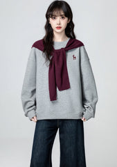 Gray Pullover Crewneck Loose Fit Sweatshirt