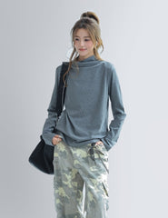 Gray Ruched Long Sleeve Slim Fit Layering Top