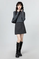 Gray Ruffled Knit Turtleneck Sweater