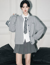 Gray Varsity Baseball Jacket Short Zip Hoodie