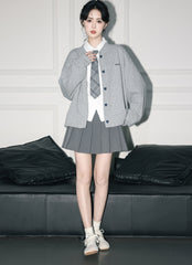 Gray Varsity Baseball Jacket Short Zip Hoodie