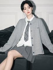 Gray Varsity Baseball Jacket Short Zip Hoodie
