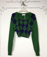 Green Argyle Cardigan Set