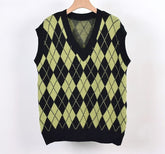 Green Argyle Pattern V-Neck Vest