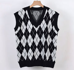 Green Argyle Pattern V-Neck Vest