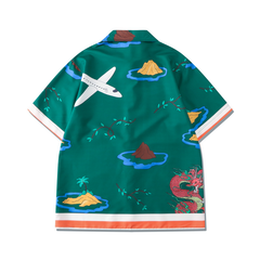 Green Cartoon Print Short Sleeve Shirt