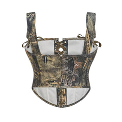Green Denim Style Lace-Up Corset Top