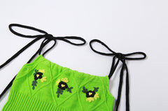 Green Diamond Flowers Knitted Crop Top