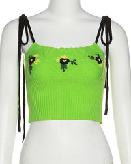 Green Diamond Flowers Knitted Crop Top