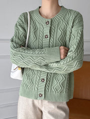 Green Knitted Button-Down Cardigan