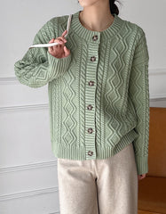 Green Knitted Button-Down Cardigan