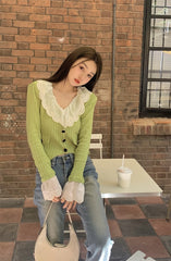 Green Lace Collar Cardigan