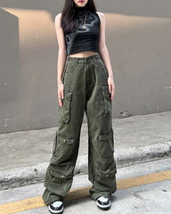 Green Multi-Pockets Cargo Pants