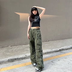 Green Multi-Pockets Cargo Pants