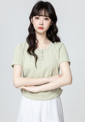 Green Shortsleeve T-Shirt With Floral Collar Design