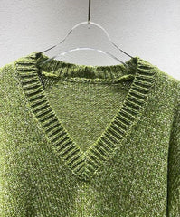 Green V-Neck Knit Sweater