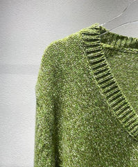 Green V-Neck Knit Sweater
