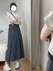 Grey A-Line Midi Skirt