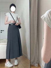 Grey A-Line Midi Skirt