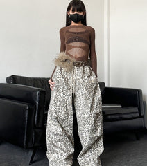 Grey Acubi Leopard Loose Fit Pants