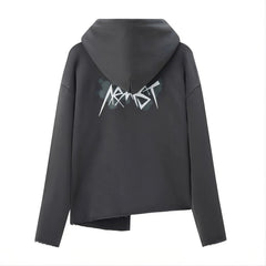 Grey Asymmetrical Hooded Jacket