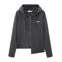 Grey Asymmetrical Hooded Jacket