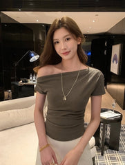 Grey Asymmetrical One Shoulder Top