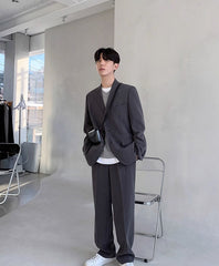 Grey Button-Down Suit Blazer Jacket