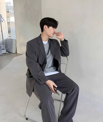 Grey Button-Down Suit Blazer Jacket