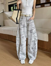 Grey Camouflage Loose Cargo Pants